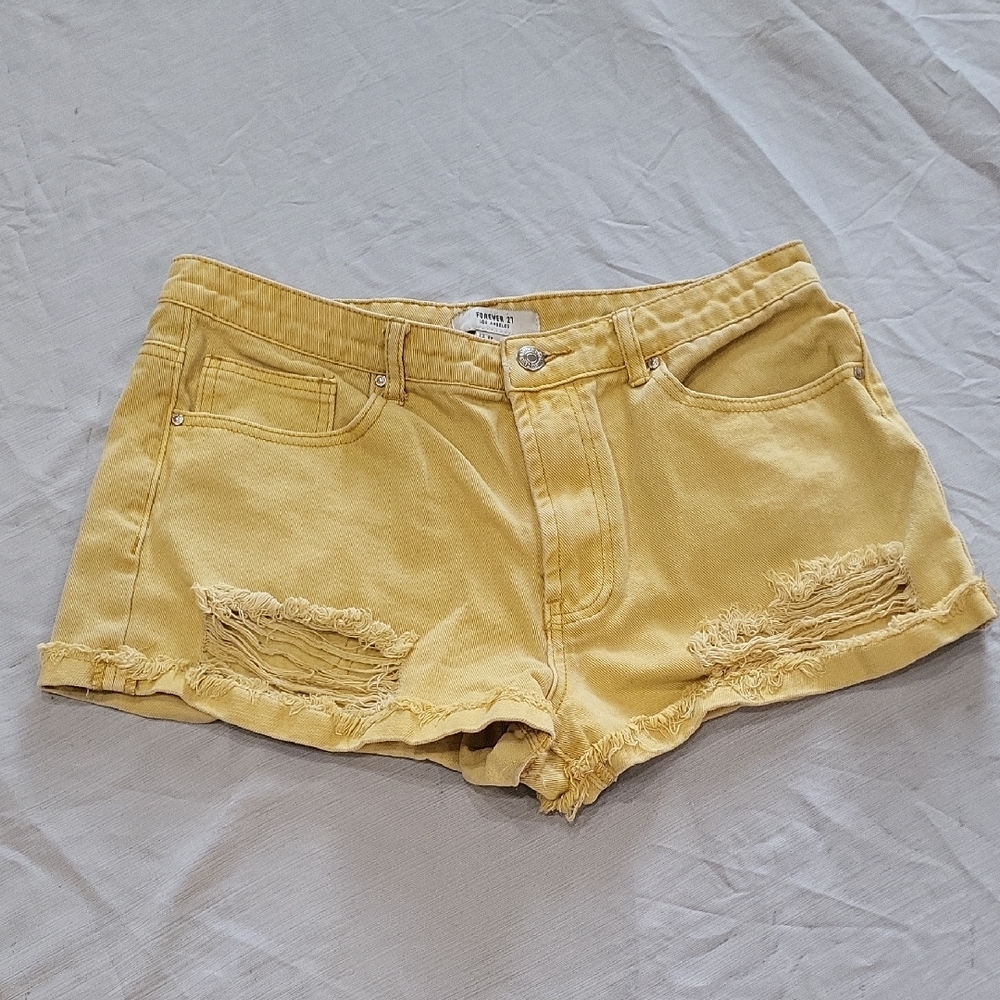 Forever 21 Mustard Distressed Jean Shorts